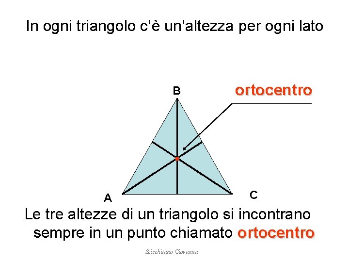 In ogni triangolo c’è un’altezza per ogni lato B ortocentro . C A Le