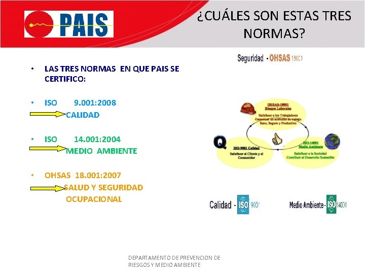 ¿CUÁLES SON ESTAS TRES NORMAS? • LAS TRES NORMAS EN QUE PAIS SE CERTIFICO: