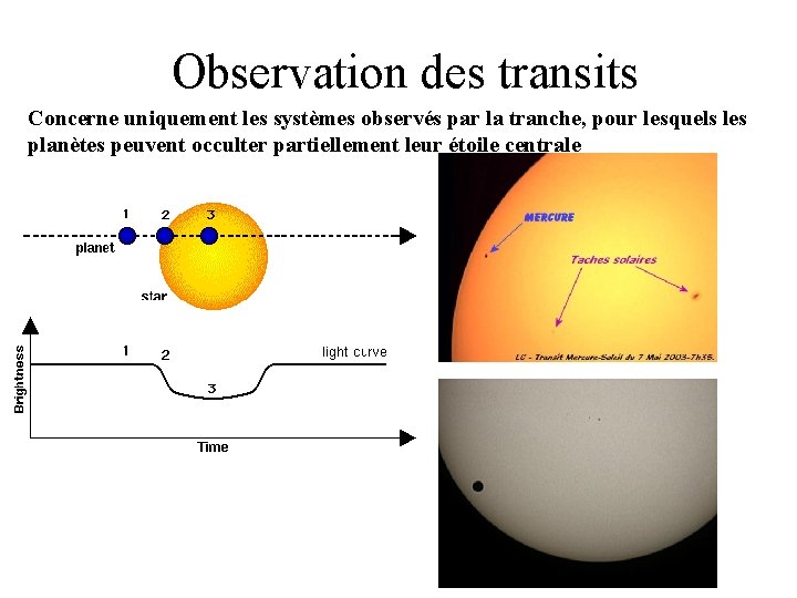 Observation des transits Concerne uniquement les systèmes observés par la tranche, pour lesquels les