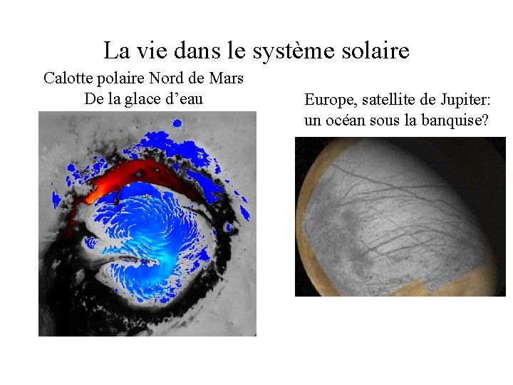 La vie dans le système solaire Calotte polaire Nord de Mars De la glace