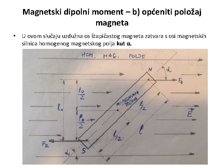 Magnetski dipolni moment – b) općeniti položaj magneta • U ovom slučaju uzdužna os