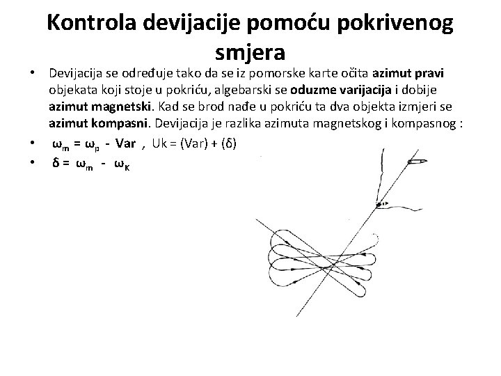 Kontrola devijacije pomoću pokrivenog smjera • Devijacija se određuje tako da se iz pomorske