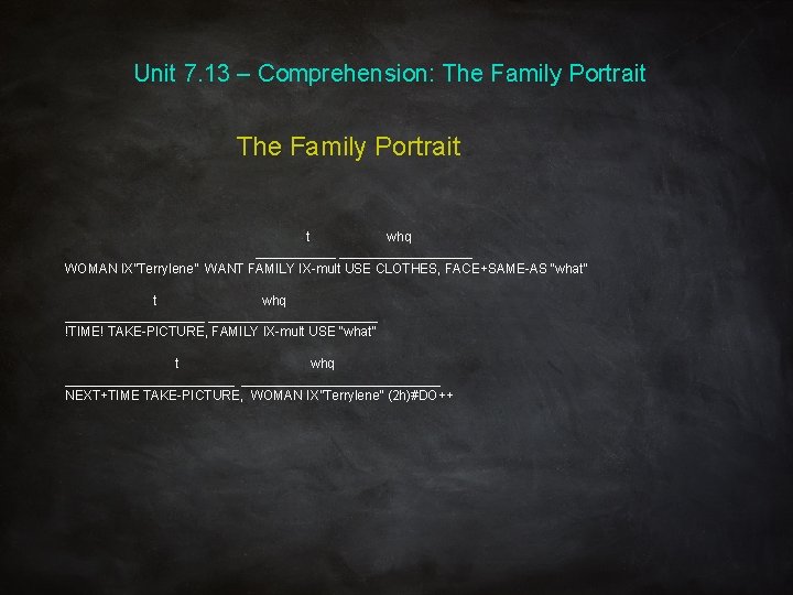 Unit 7. 13 – Comprehension: The Family Portrait t whq __________________ WOMAN IX”Terrylene” WANT