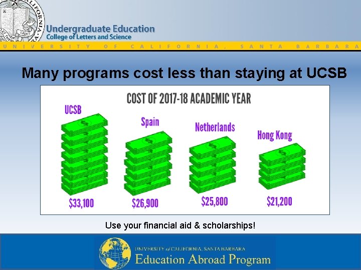 Many programs cost less than staying at UCSB Use your financial aid & scholarships!