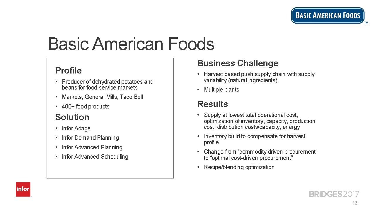Basic American Foods Profile • Producer of dehydrated potatoes and beans for food service