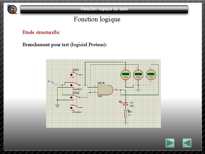 Fonction logique Etude structurelle: Branchement pour test (logiciel Proteus): 