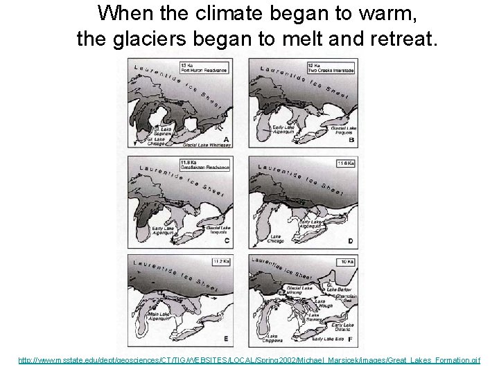 When the climate began to warm, the glaciers began to melt and retreat. http: When the climate began to warm, the glaciers began to melt and retreat. http: