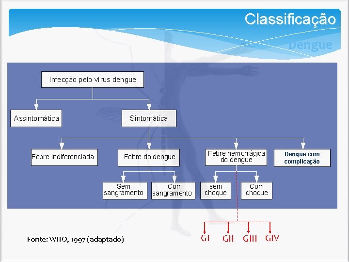 Classificação Dengue Infecção pelo vírus dengue Assintomática Sintomática Febre Indiferenciada Febre do dengue Sem Classificação Dengue Infecção pelo vírus dengue Assintomática Sintomática Febre Indiferenciada Febre do dengue Sem