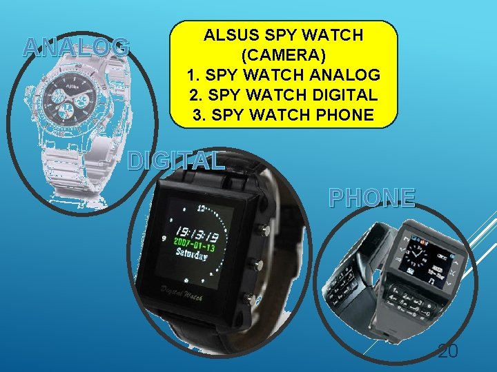 ANALOG ALSUS SPY WATCH (CAMERA) 1. SPY WATCH ANALOG 2. SPY WATCH DIGITAL 3.