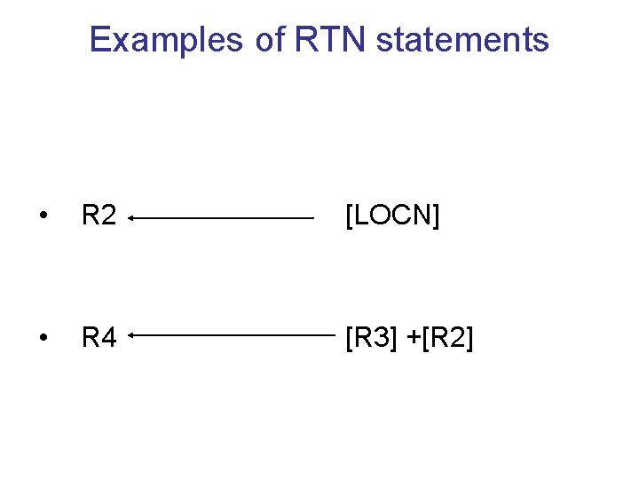 Examples of RTN statements • R 2 [LOCN] • R 4 [R 3] +[R