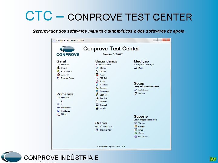 CTC – CONPROVE TEST CENTER Gerenciador dos softwares manual e automáticos e dos softwares