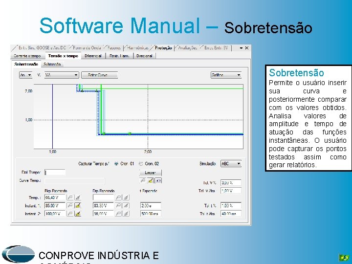 Software Manual – Sobretensão Permite o usuário inserir sua curva e posteriormente comparar com