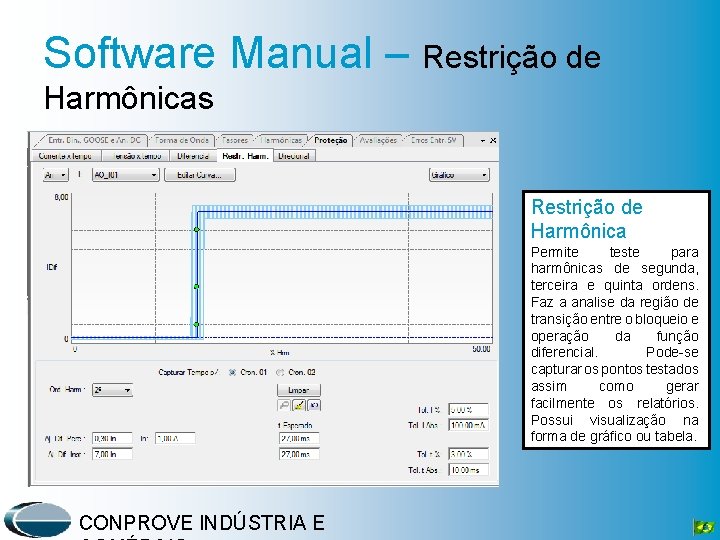 Software Manual – Restrição de Harmônicas Restrição de Harmônica Permite teste para harmônicas de