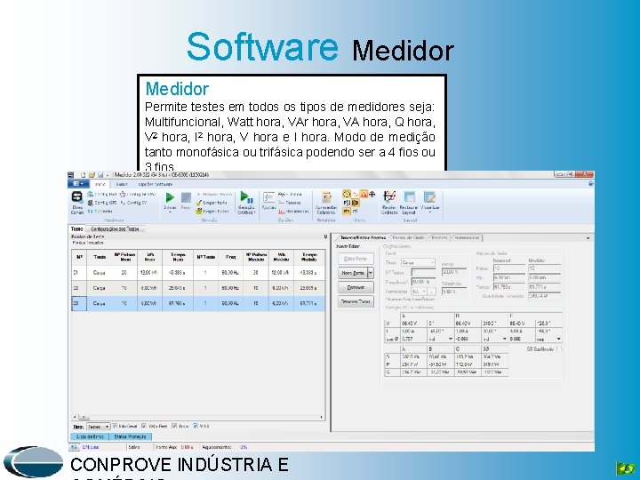 Software Medidor Permite testes em todos os tipos de medidores seja: Multifuncional, Watt hora,
