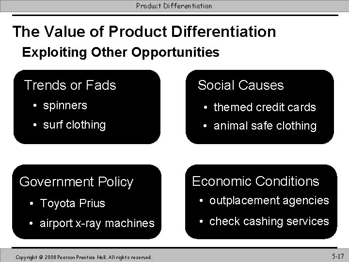 Product Differentiation The Value of Product Differentiation Exploiting Other Opportunities Trends or Fads Social