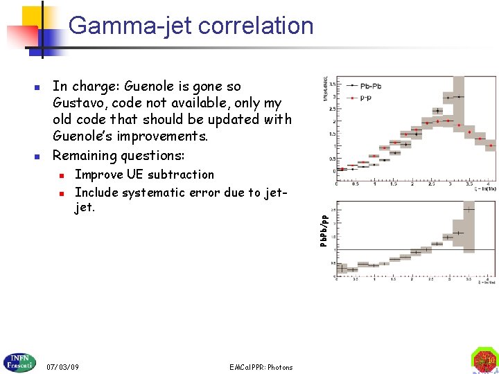 Gamma-jet correlation n In charge: Guenole is gone so Gustavo, code not available, only