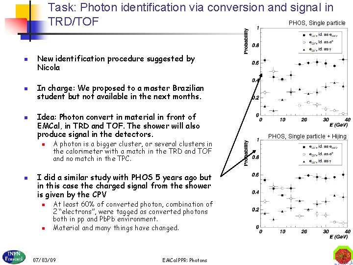 Task: Photon identification via conversion and signal in PHOS, Single particle TRD/TOF n n