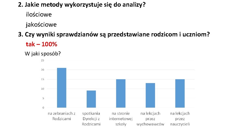 2. Jakie metody wykorzystuje się do analizy? ilościowe jakościowe 3. Czy wyniki sprawdzianów są