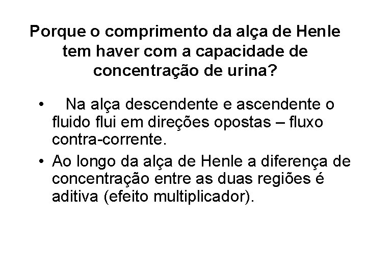 Porque o comprimento da alça de Henle tem haver com a capacidade de concentração Porque o comprimento da alça de Henle tem haver com a capacidade de concentração