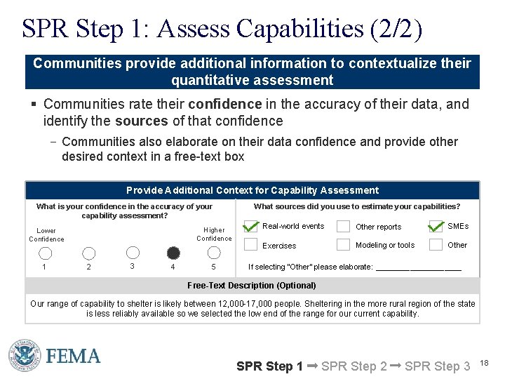 SPR Step 1: Assess Capabilities (2/2) Communities provide additional information to contextualize their quantitative