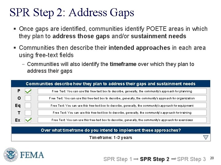 SPR Step 2: Address Gaps § Once gaps are identified, communities identify POETE areas