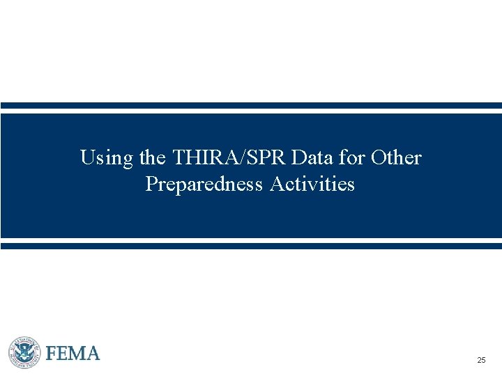 Using the THIRA/SPR Data for Other Preparedness Activities Presenter’s Name June 17, 2003 25