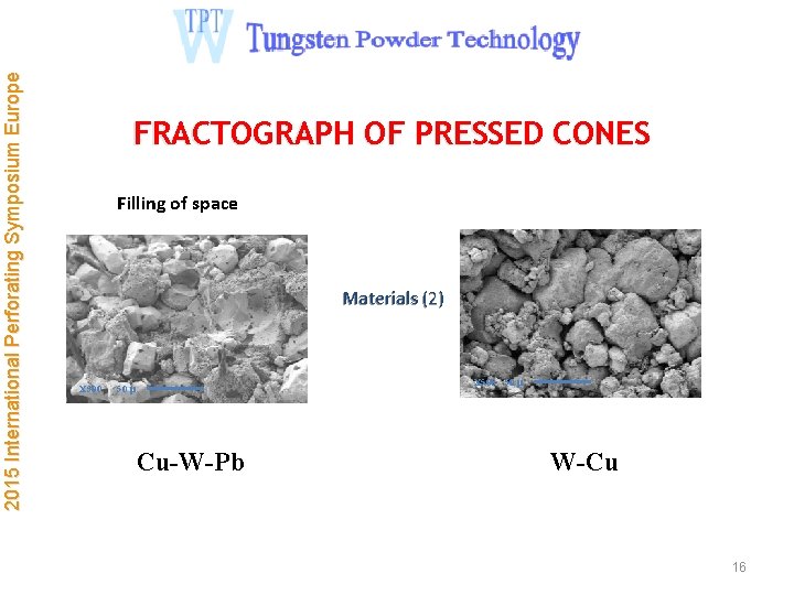 2015 International Perforating Symposium Europe FRACTOGRAPH OF PRESSED CONES Filling of space Materials (2)