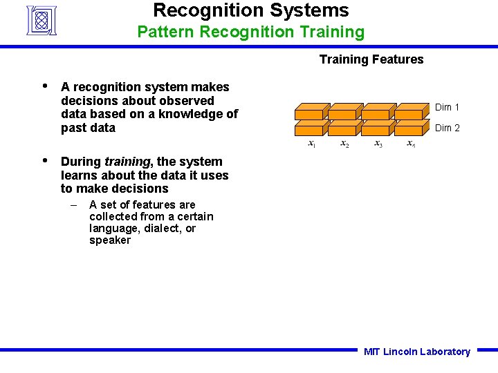 Recognition Systems Pattern Recognition Training Features • • A recognition system makes decisions about Recognition Systems Pattern Recognition Training Features • • A recognition system makes decisions about
