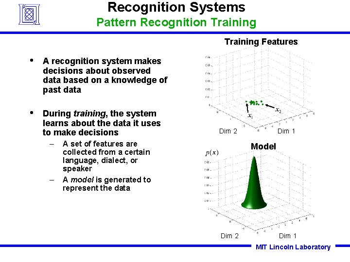 Recognition Systems Pattern Recognition Training Features • A recognition system makes decisions about observed Recognition Systems Pattern Recognition Training Features • A recognition system makes decisions about observed