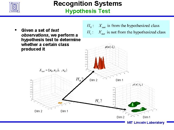 Recognition Systems Hypothesis Test • Given a set of test observations, we perform a Recognition Systems Hypothesis Test • Given a set of test observations, we perform a