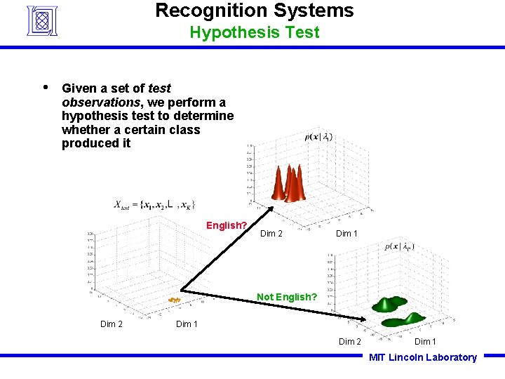 Recognition Systems Hypothesis Test • Given a set of test observations, we perform a Recognition Systems Hypothesis Test • Given a set of test observations, we perform a
