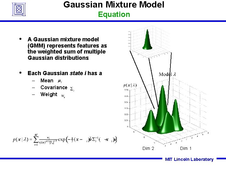 Gaussian Mixture Model Equation • A Gaussian mixture model (GMM) represents features as the Gaussian Mixture Model Equation • A Gaussian mixture model (GMM) represents features as the