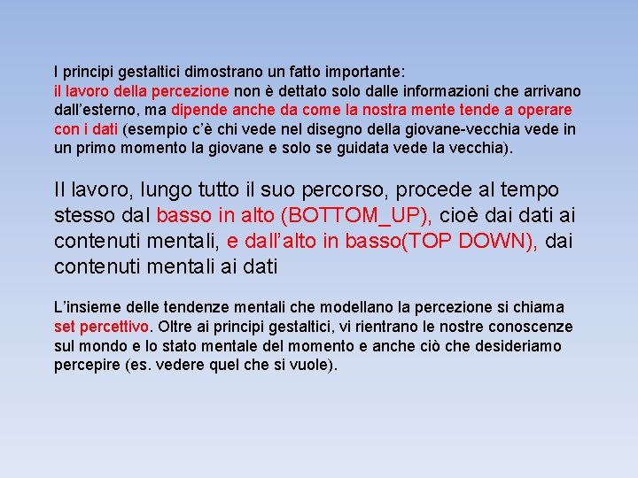 I principi gestaltici dimostrano un fatto importante: il lavoro della percezione non è dettato