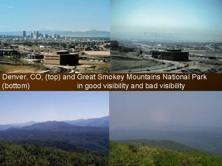 Denver, CO, (top) and Great Smokey Mountains National Park (bottom) in good visibility and