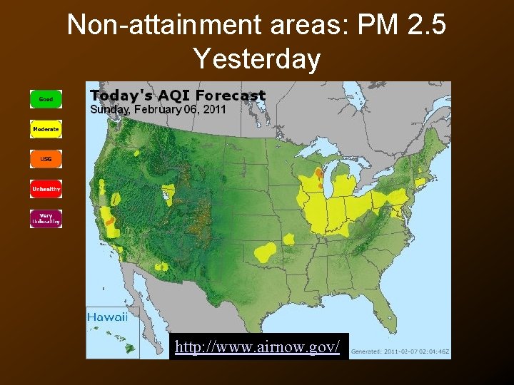 Non-attainment areas: PM 2. 5 Yesterday http: //www. airnow. gov/ 