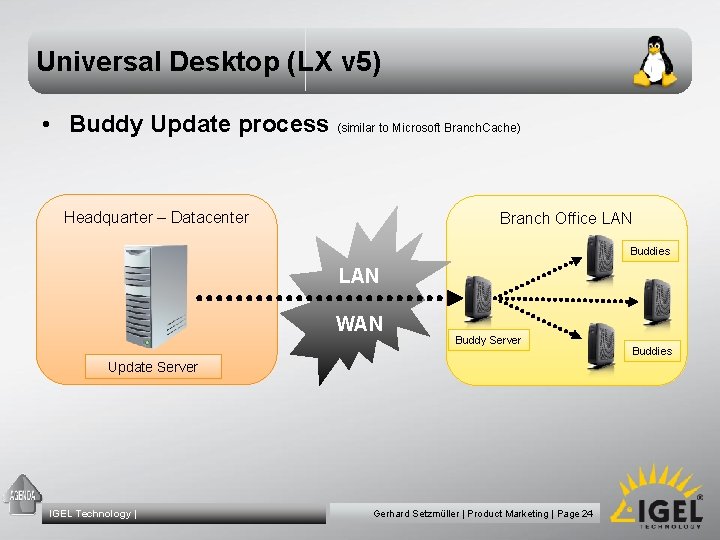 Universal Desktop (LX v 5) • Buddy Update process (similar to Microsoft Branch. Cache)