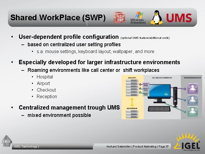 Shared Work. Place (SWP) • User-dependent profile configuration (optional UMS feature/additional costs) – based