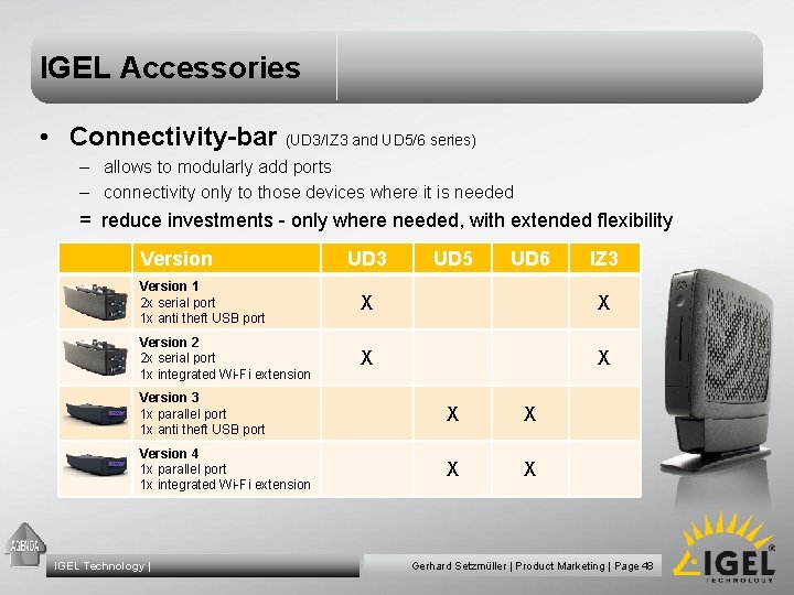 IGEL Accessories • Connectivity-bar (UD 3/IZ 3 and UD 5/6 series) – allows to