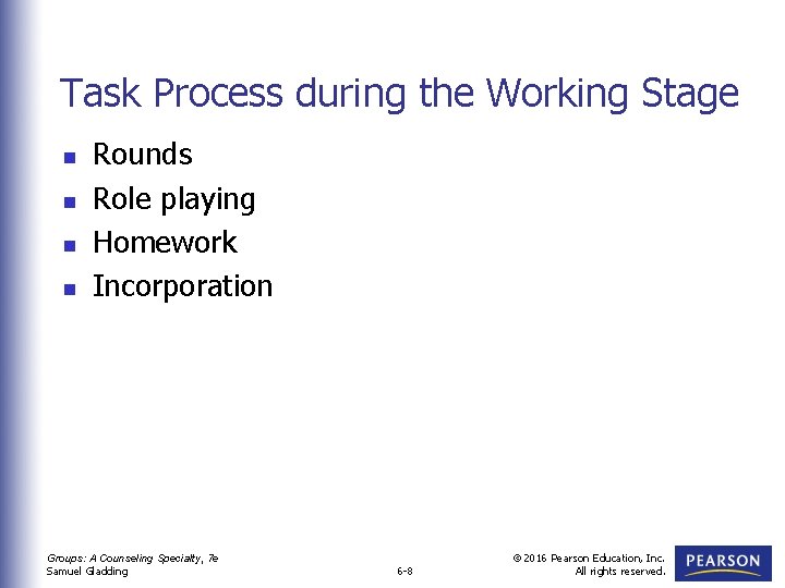 Task Process during the Working Stage n n Rounds Role playing Homework Incorporation Groups: