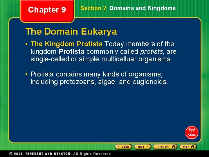 Chapter 9 Section 2 Domains and Kingdoms The Domain Eukarya • The Kingdom Protista