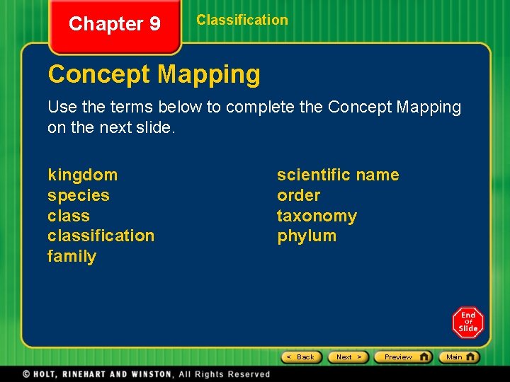 Chapter 9 Classification Concept Mapping Use the terms below to complete the Concept Mapping