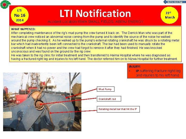 Back to Main Page LTI No 16 2014 LTI Notification Accident Location: RIMA SMALL