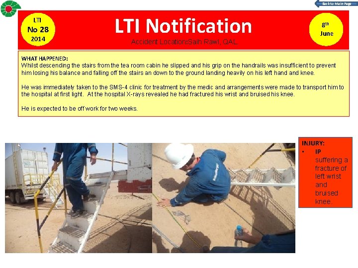 Back to Main Page LTI No 28 2014 LTI Notification Accident Location: Saih Rawl,