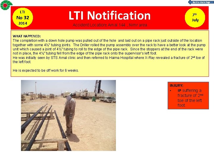 Back to Main Page LTI No 32 2014 LTI Notification Accident Location: Amal 144