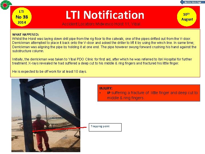 Back to Main Page LTI No 38 2014 LTI Notification Accident Location: Midwesco Hoist