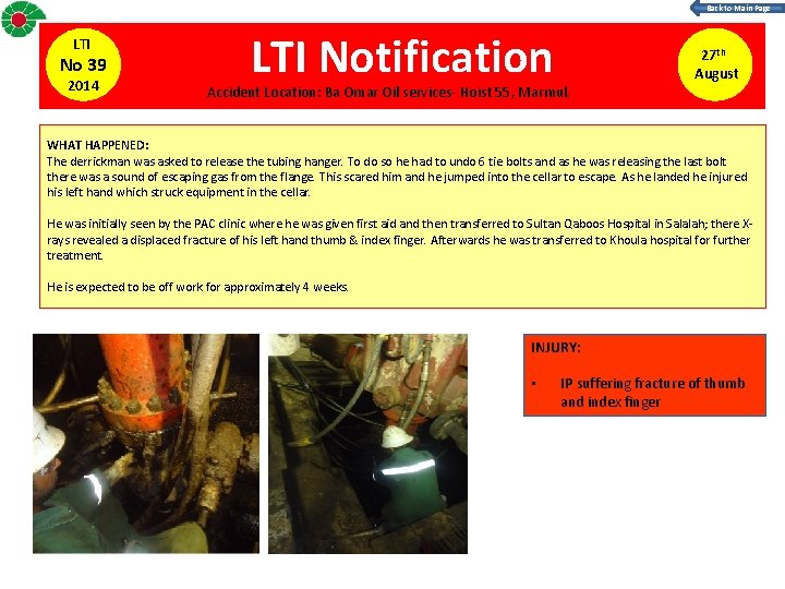 Back to Main Page LTI No 39 2014 LTI Notification Accident Location: Ba Omar