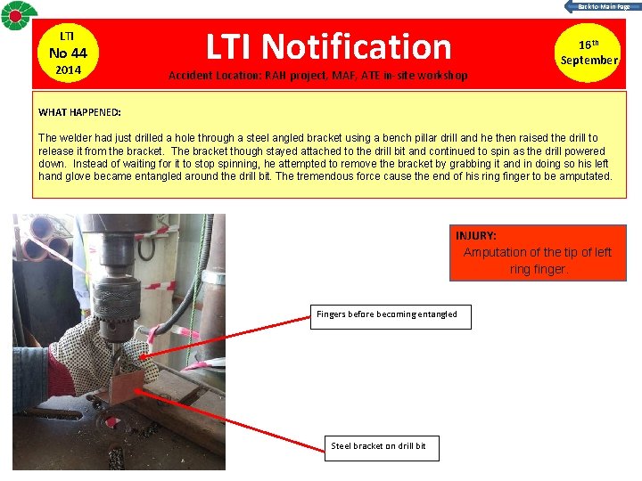 Back to Main Page LTI No 44 2014 LTI Notification Accident Location: RAH project,