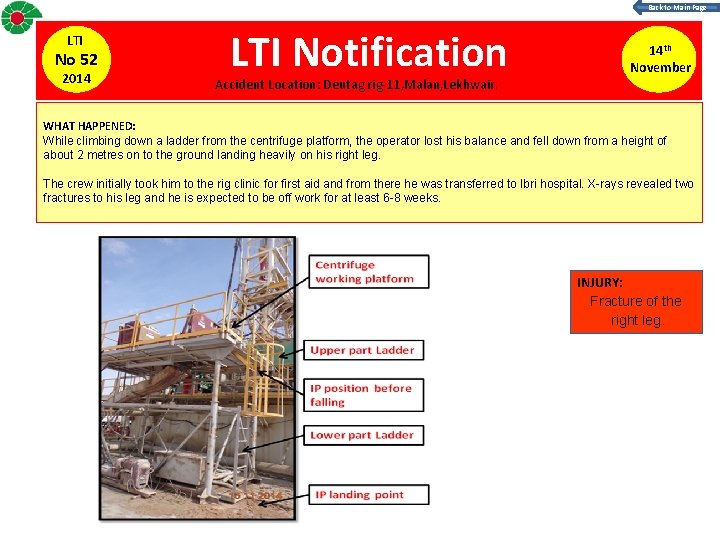 Back to Main Page LTI No 52 2014 LTI Notification Accident Location: Deutag rig-11,