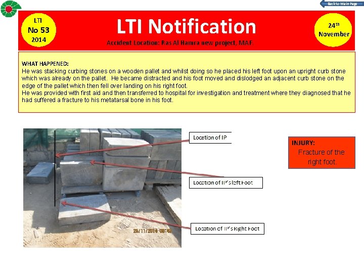 Back to Main Page LTI No 53 2014 LTI Notification Accident Location: Ras Al