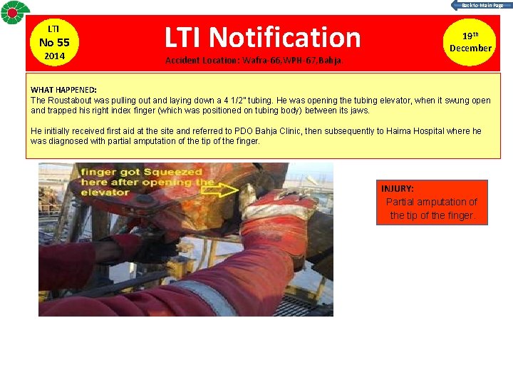 Back to Main Page LTI No 55 2014 LTI Notification Accident Location: Wafra-66, WPH-67,
